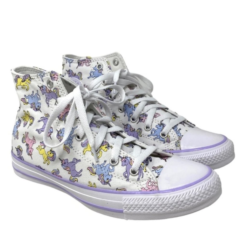 Converse Chuck Taylor High Kids Women Sneakers Violet White Canvas Skate A01674F